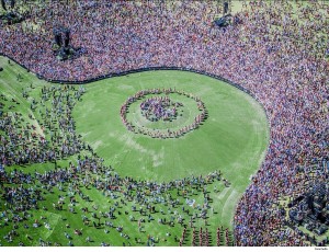 Aerial photo of Kanye West's Coachella performance which included Jacqueline on harp